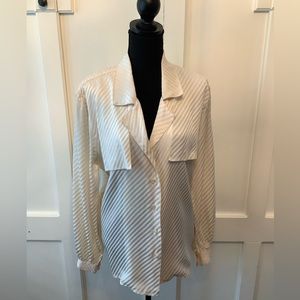 Cream Silk print on print striped blouse